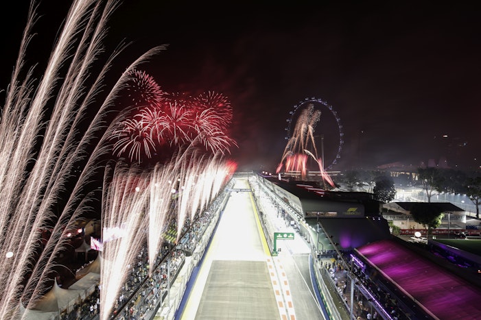 A spectacular display of fireworks light up the Marina Bay skyline, Singapore Grand Prix, Spectate Travel, F1 Hospitality