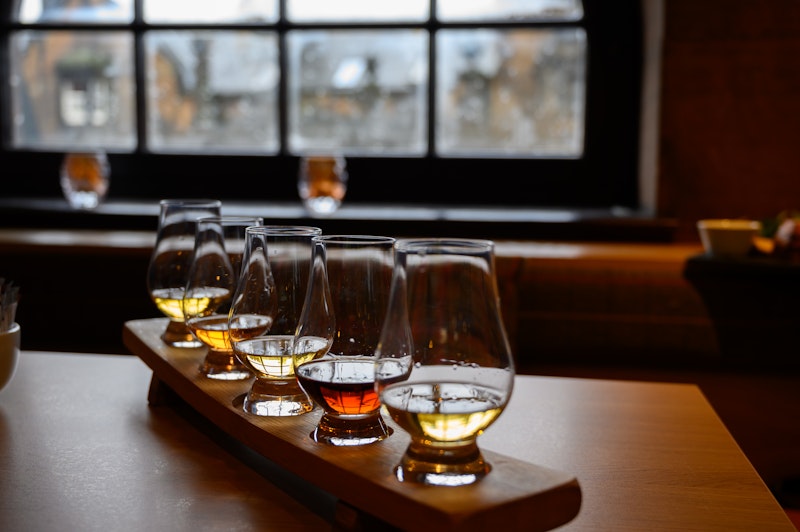 A flight of scotch whisky tasting