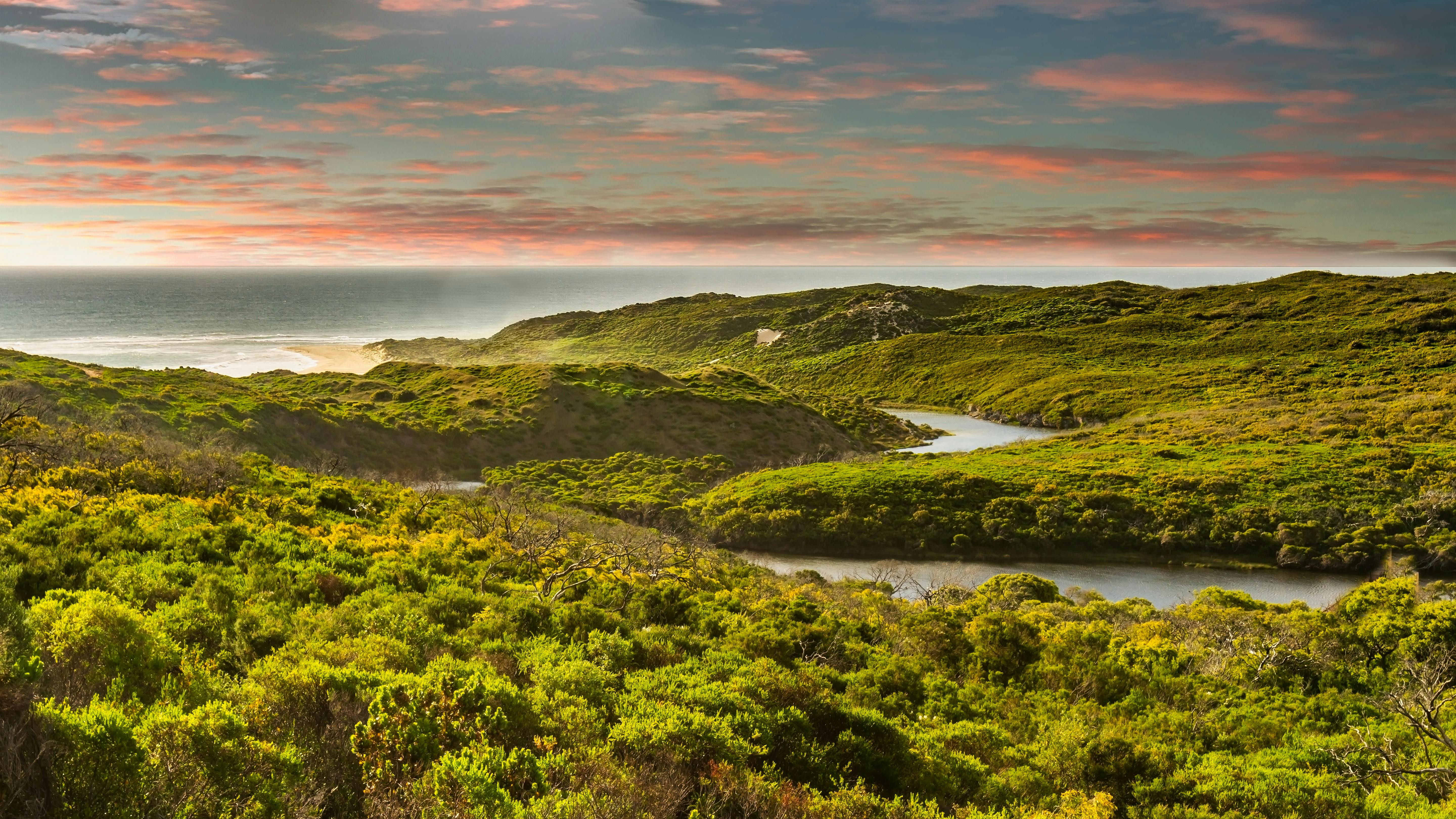 Sunset of the Margaret River joining the Indian ocean, Western Australia